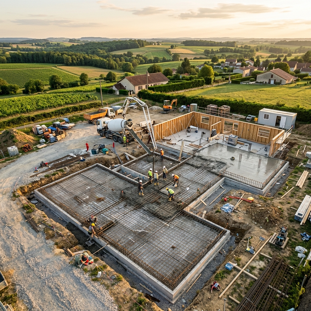 Fondations maison en construction